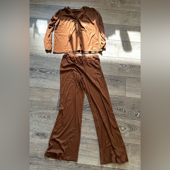 Danskin Other - SOLD Danskin Pajama set brown pants and top, soft, button front v neck size XL